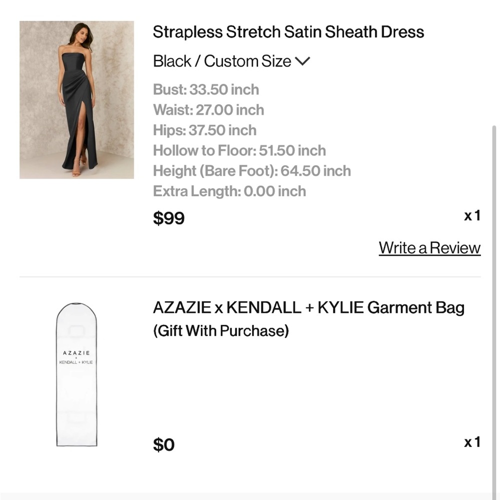 Azazie Kendall & Kylie Black Satin Strapless Bridesmaid Dress size 4